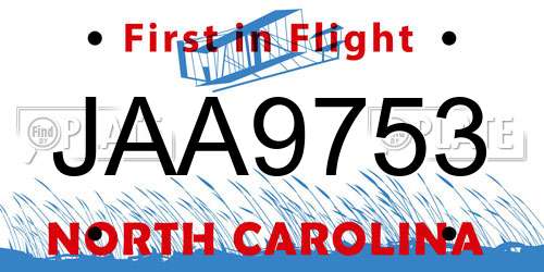 JAA9753 North Carolina License Plate