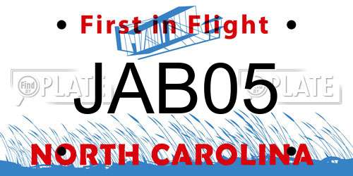 JAB05 North Carolina License Plate