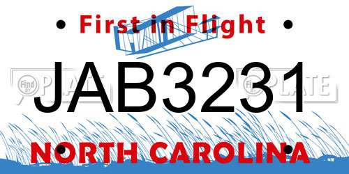 JAB3231 North Carolina License Plate