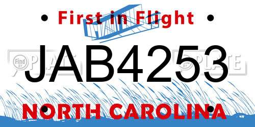 JAB4253 North Carolina License Plate