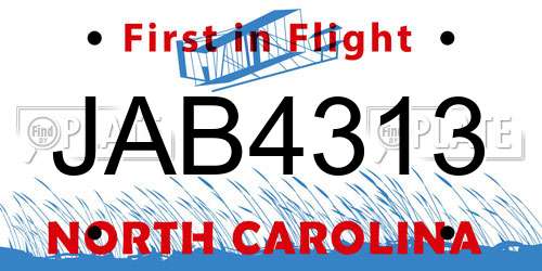 JAB4313 North Carolina License Plate