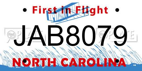 JAB8079 North Carolina License Plate