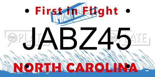 JABZ45 North Carolina License Plate