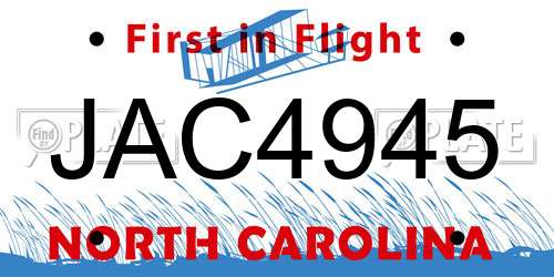 JAC4945 North Carolina License Plate