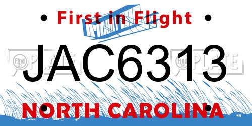 JAC6313 North Carolina License Plate