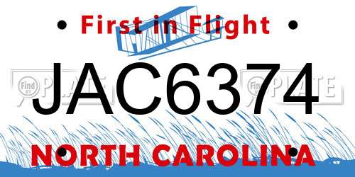 JAC6374 North Carolina License Plate