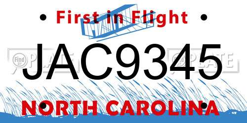 JAC9345 North Carolina License Plate