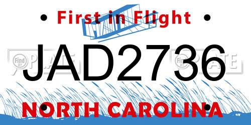 JAD2736 North Carolina License Plate