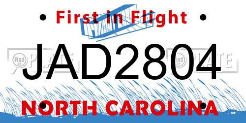 JAD2804 North Carolina License Plate