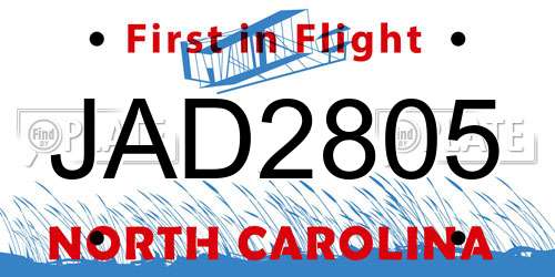 JAD2805 North Carolina License Plate