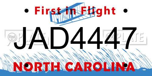 JAD4447 North Carolina License Plate