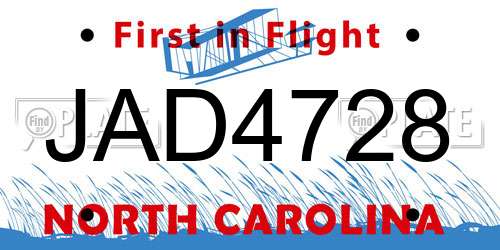 JAD4728 North Carolina License Plate