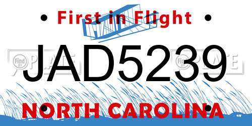 JAD5239 North Carolina License Plate