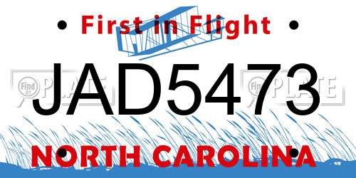 JAD5473 North Carolina License Plate