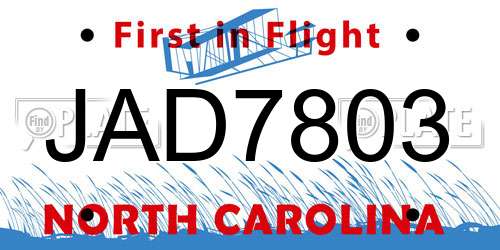 JAD7803 North Carolina License Plate