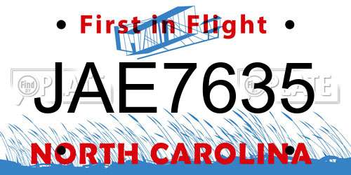 JAE7635 North Carolina License Plate