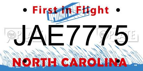 JAE7775 North Carolina License Plate