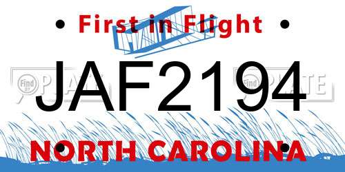 JAF2194 North Carolina License Plate