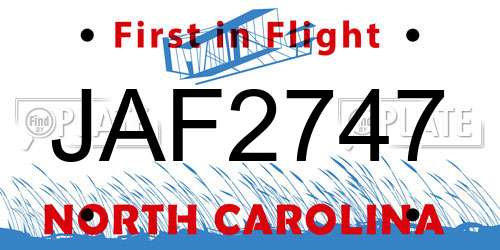 JAF2747 North Carolina License Plate