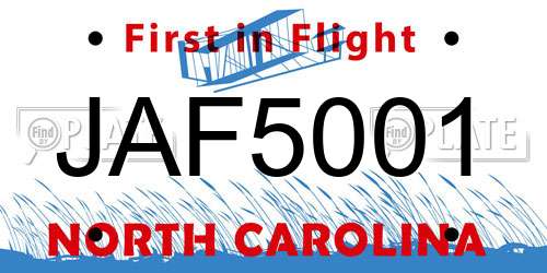 JAF5001 North Carolina License Plate