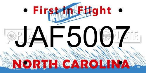 JAF5007 North Carolina License Plate