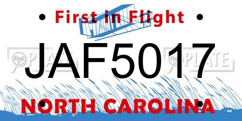 JAF5017 North Carolina License Plate
