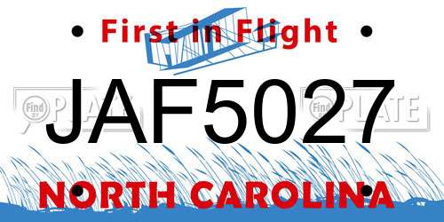 JAF5027 North Carolina License Plate