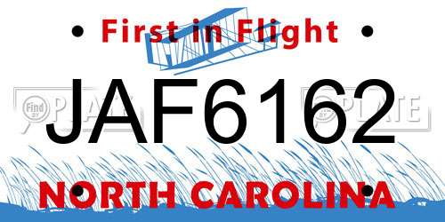 JAF6162 North Carolina License Plate