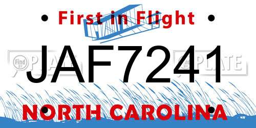 JAF7241 North Carolina License Plate