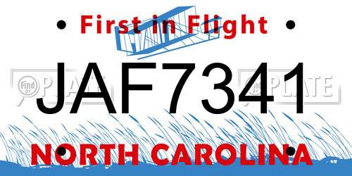 JAF7341 North Carolina License Plate