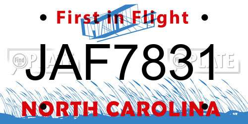JAF7831 North Carolina License Plate