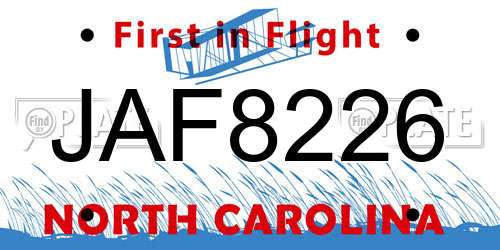 JAF8226 North Carolina License Plate