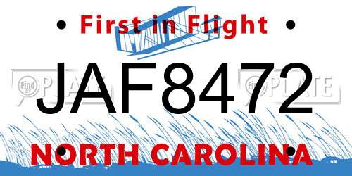 JAF8472 North Carolina License Plate