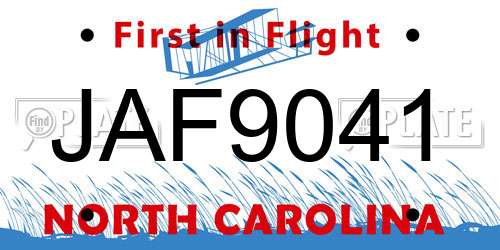 JAF9041 North Carolina License Plate