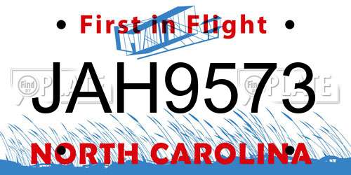 JAH9573 North Carolina License Plate