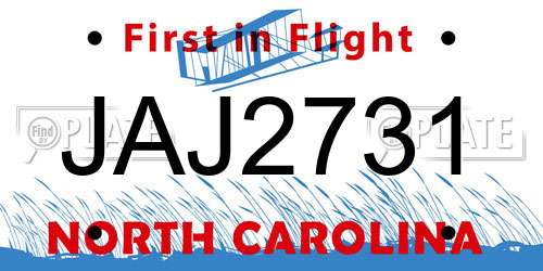 JAJ2731 North Carolina License Plate