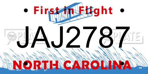 JAJ2787 North Carolina License Plate
