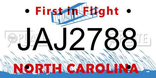 JAJ2788 North Carolina License Plate