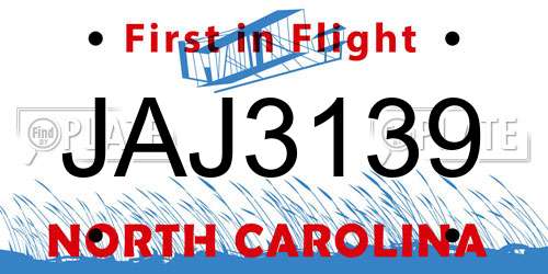 JAJ3139 North Carolina License Plate