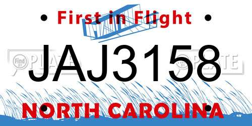 JAJ3158 North Carolina License Plate