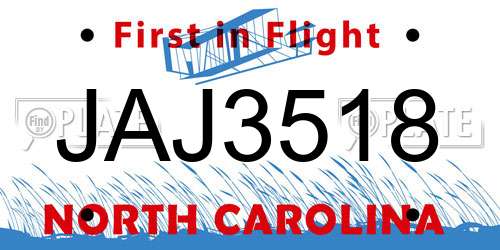 JAJ3518 North Carolina License Plate