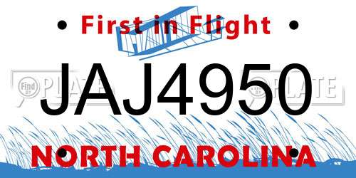 JAJ4950 North Carolina License Plate