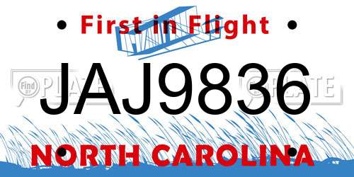 JAJ9836 North Carolina License Plate