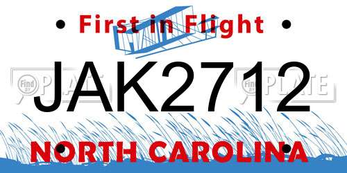 JAK2712 North Carolina License Plate