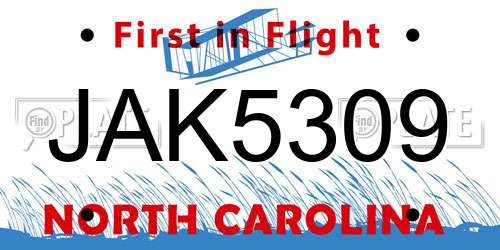 JAK5309 North Carolina License Plate