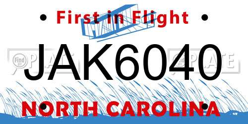 JAK6040 North Carolina License Plate