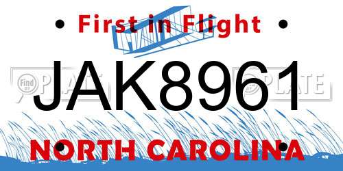 JAK8961 North Carolina License Plate
