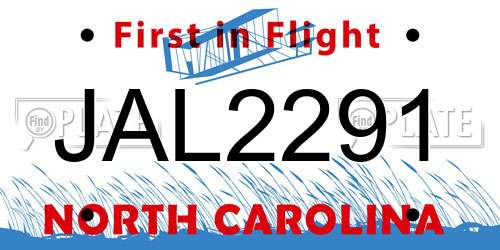 JAL2291 North Carolina License Plate