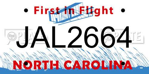 JAL2664 North Carolina License Plate