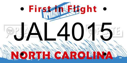 JAL4015 North Carolina License Plate